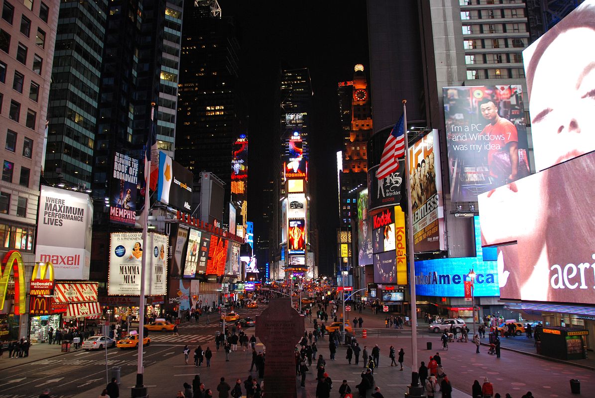 08 New York City Times Square Night - View South In Winter To 1 Times Square From Top Of Red Stairs